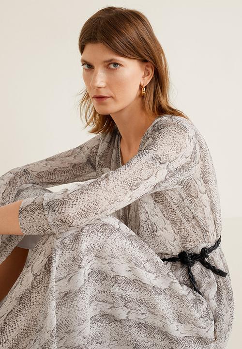 MANGO - Snake printed crossover midi dress - grey