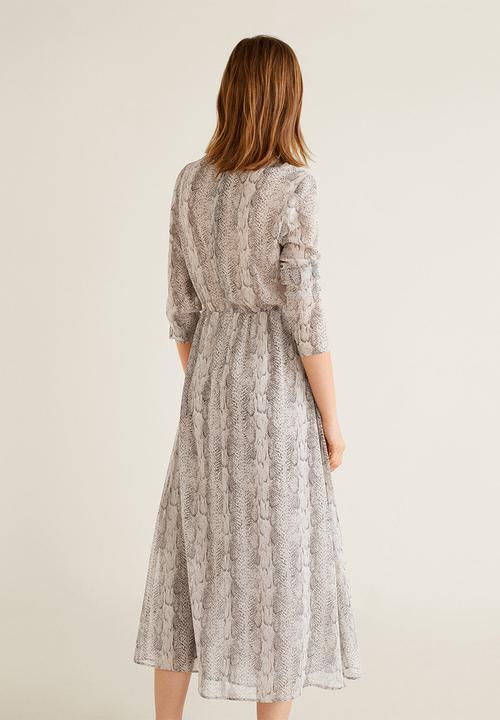 MANGO - Snake printed crossover midi dress - grey