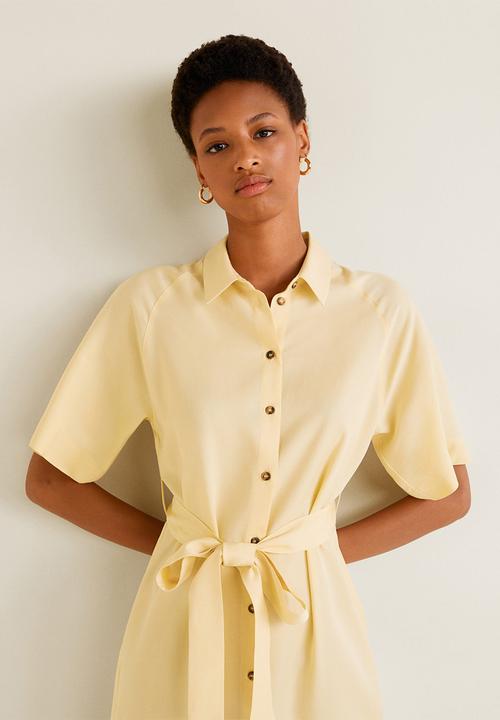 MANGO - Tie belt midi shirt dress - yellow