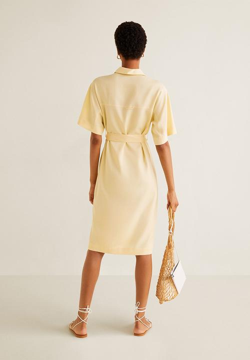 MANGO - Tie belt midi shirt dress - yellow