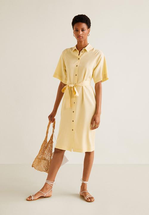 MANGO - Tie belt midi shirt dress - yellow