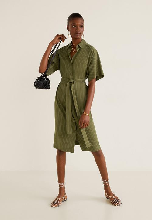 MANGO - Tie belt midi shirt dress - khaki