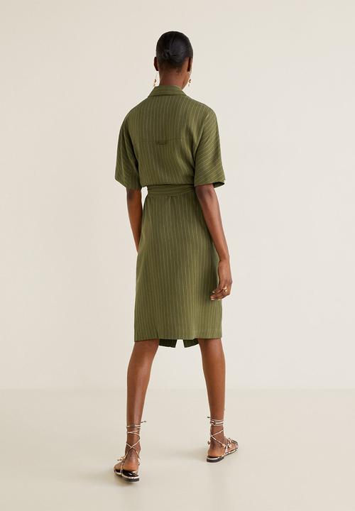 MANGO - Tie belt midi shirt dress - khaki