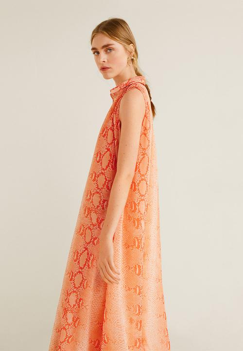 MANGO - Snake print long dress - orange