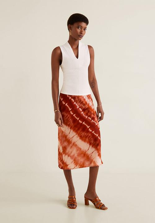 MANGO - Textured cotton V-neck top - white