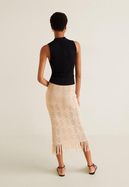 MANGO - Textured cotton v-neck top - black