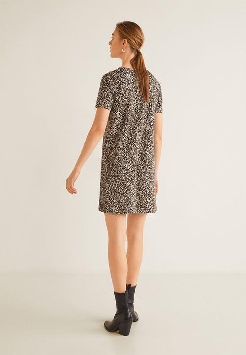 MANGO - Button through dress - brown & black 