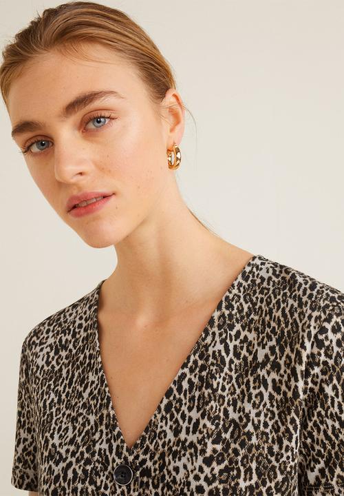 MANGO - Button through dress - brown & black 