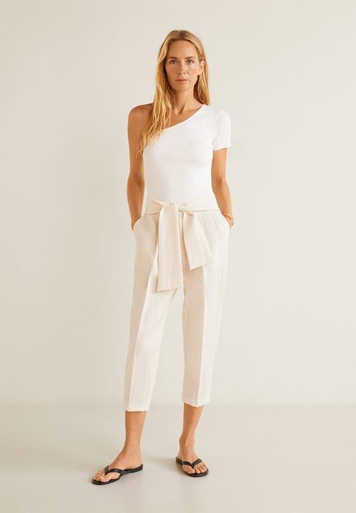 MANGO - Tie waist crop trouser - cream 