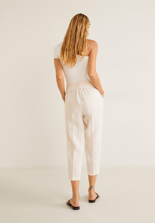 MANGO - Tie waist crop trouser - cream 