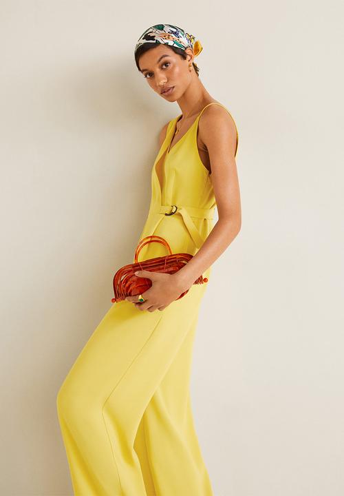 MANGO - Asymmetric long jumpsuit - yellow