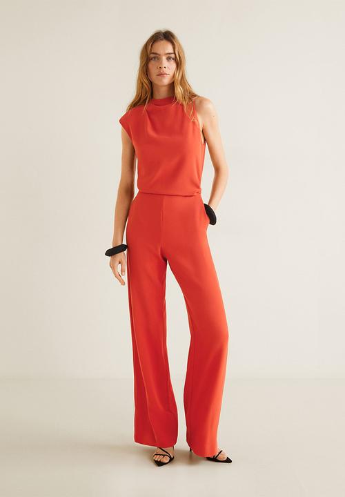 MANGO - Asymmetric shoulder long jumpsuit - red