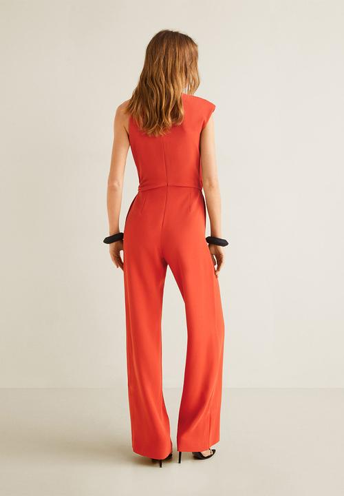 MANGO - Asymmetric shoulder long jumpsuit - red