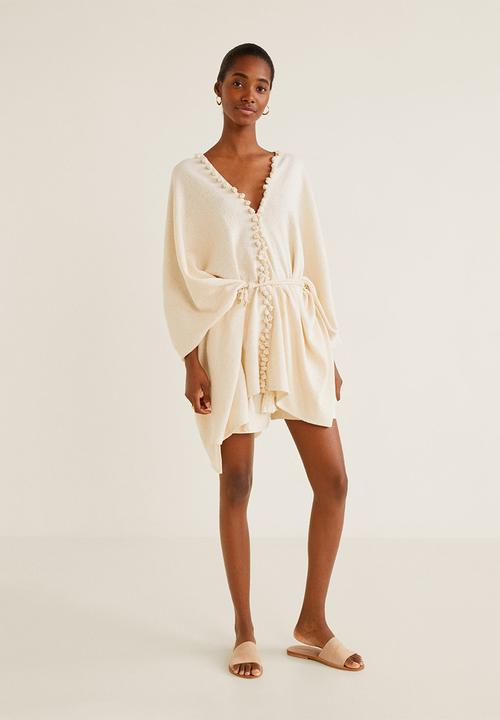 MANGO - Cotton kaftan with pom pom detail - cream