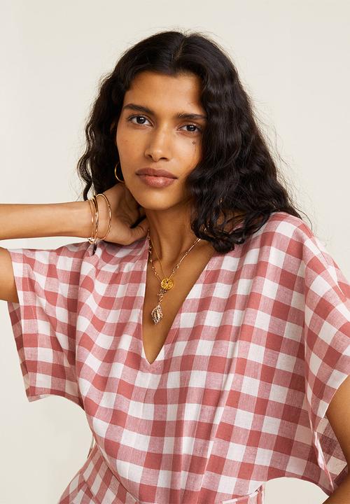 MANGO - Check pattern midi dress - red & white 