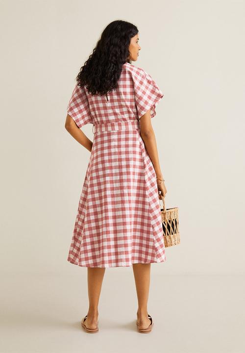 MANGO - Check pattern midi dress - red & white 