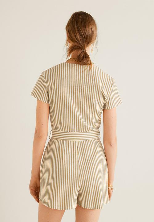MANGO - Stripe printed short jumpsuit - beige & white 