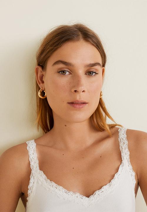 MANGO - Lace detail top - white