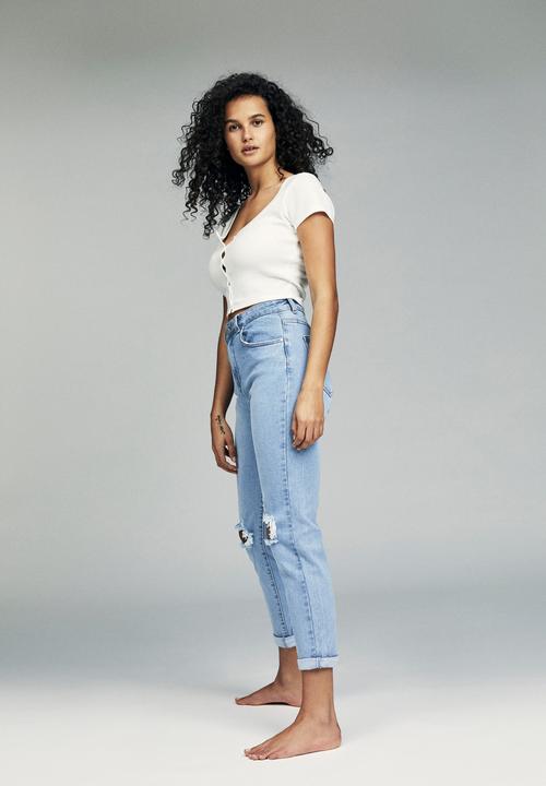 Cotton On - Stretch stonewash mom jeans - blue 