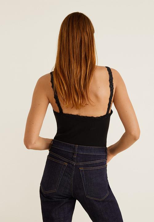 MANGO - Lace detail top - black