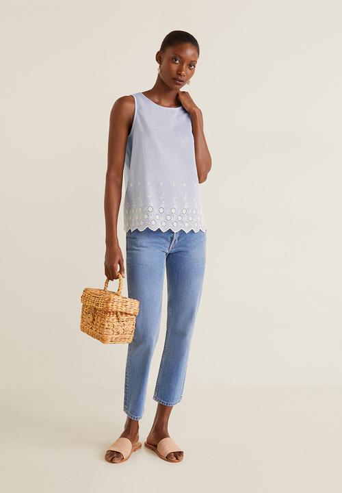 MANGO - Greta embroidered blouse - blue