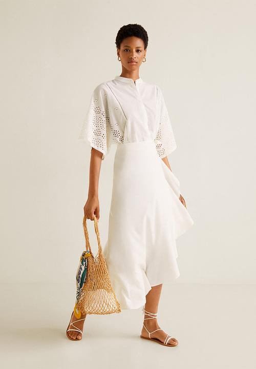 MANGO - Embroidered cotton blouse - white