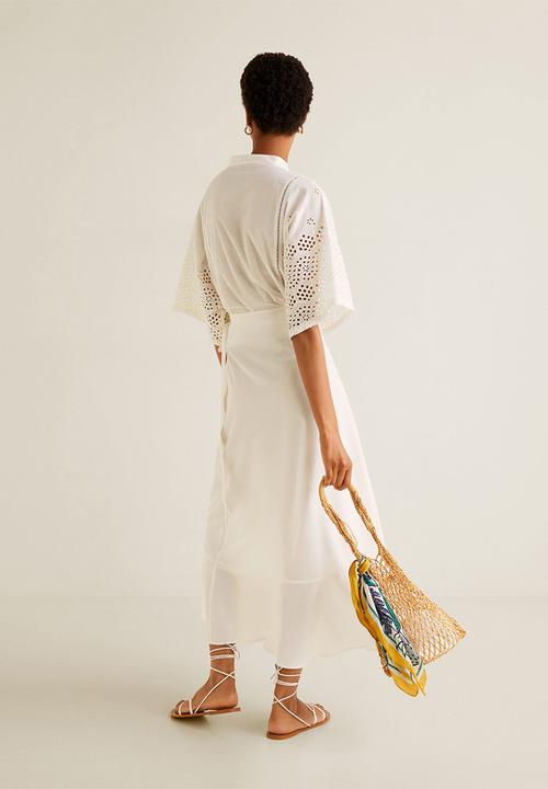 MANGO - Embroidered cotton blouse - white