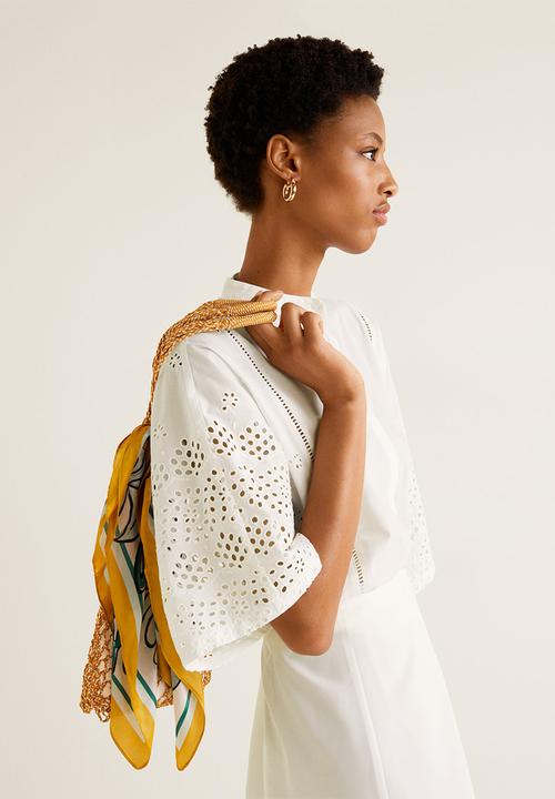 MANGO - Embroidered cotton blouse - white
