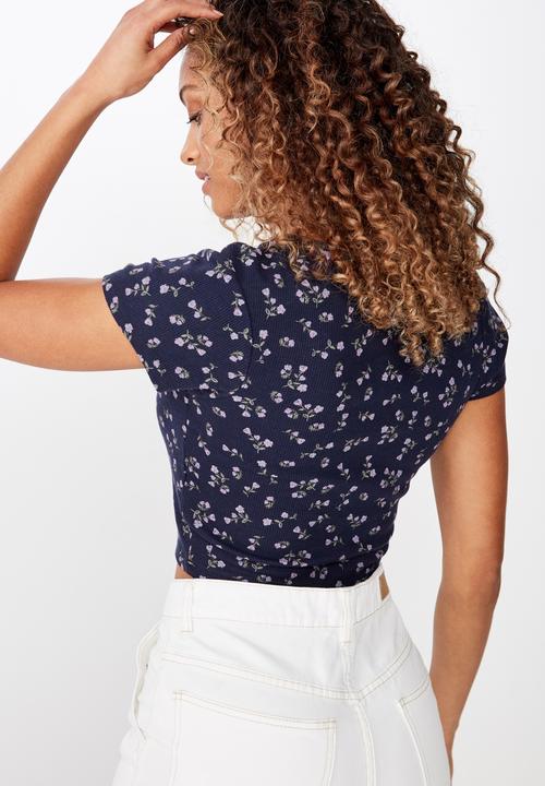 Cotton On - Lola waffle button through top - navy