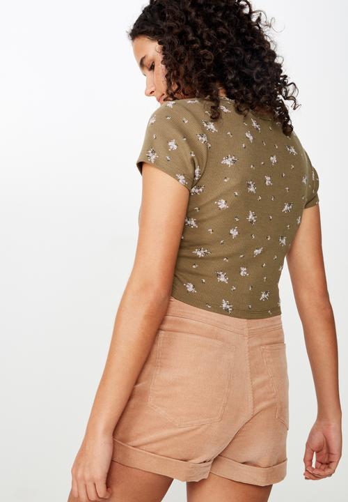 Cotton On - Lola waffle button through top - khaki