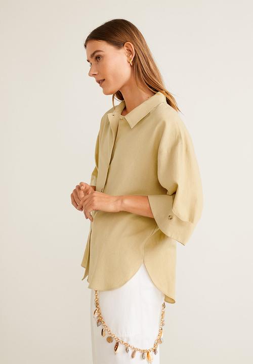 MANGO - Linen-blend oversized shirt - beige