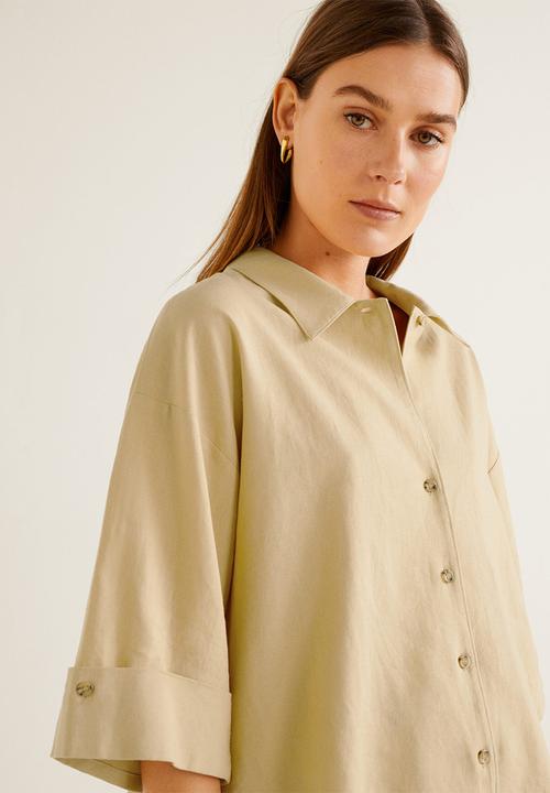 MANGO - Linen-blend oversized shirt - beige