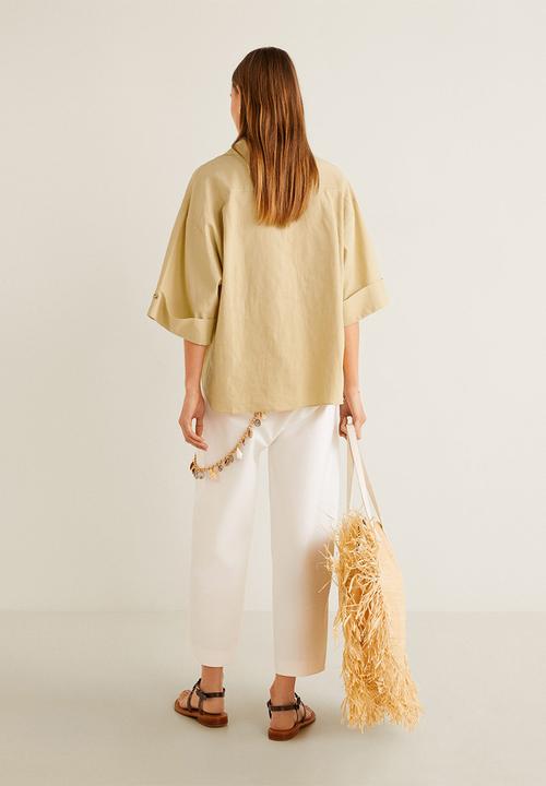 MANGO - Linen-blend oversized shirt - beige