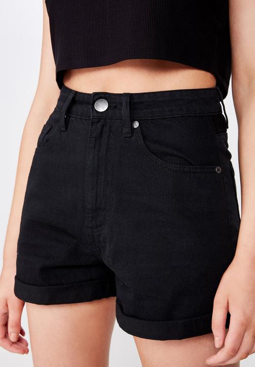Cotton On - High rise flashback denim shorts - black