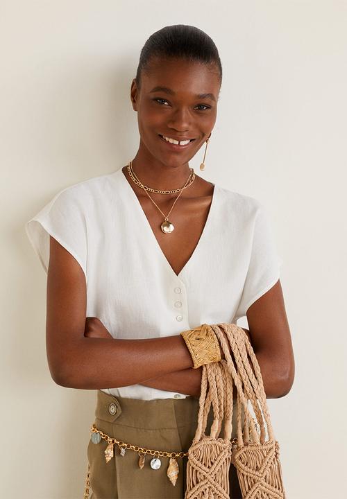 MANGO - Blouse with delicate button detail - white 