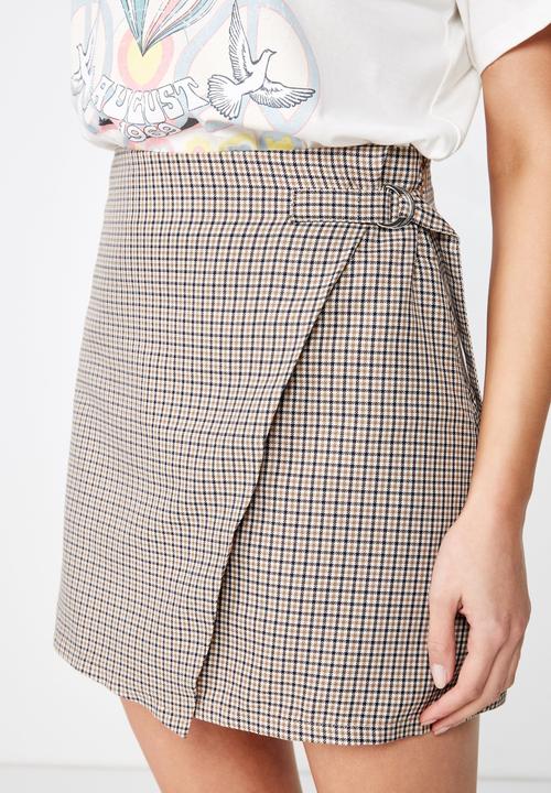 Cotton On - Woven millie houndstooth skirt - brown