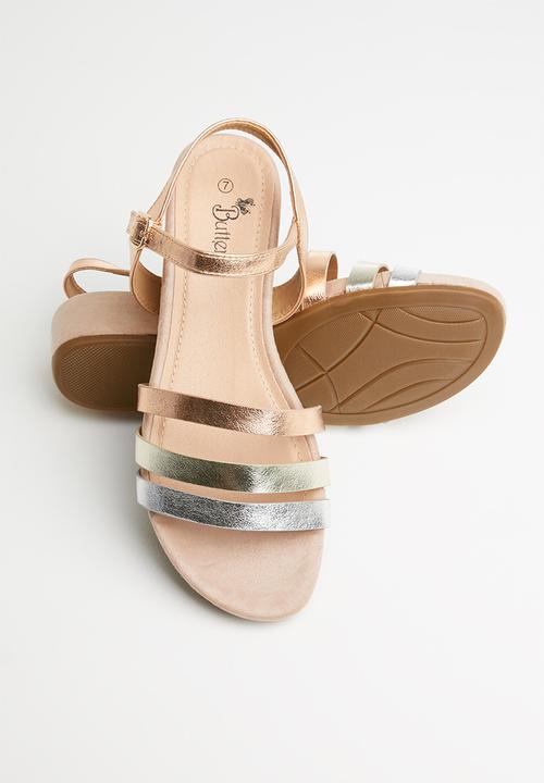 Butterfly Feet - Metallic faux leather flatform sandals - rose gold