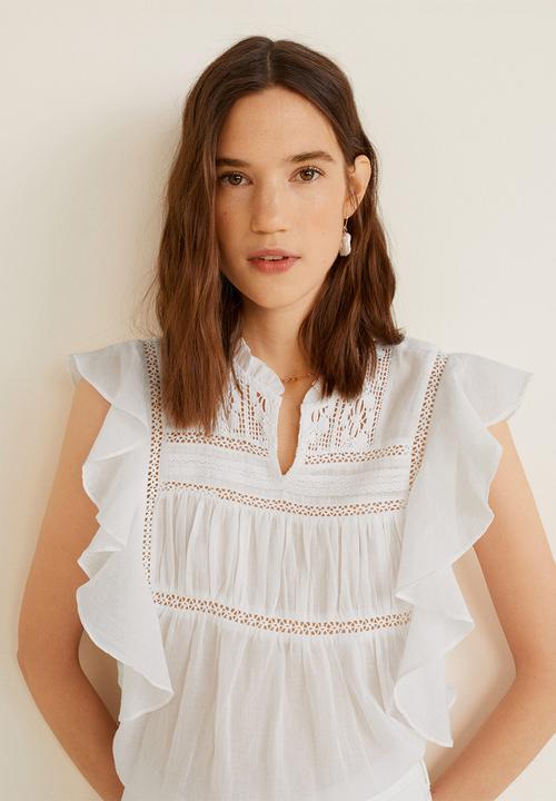 MANGO - Ruffle sleeve blouse - white 