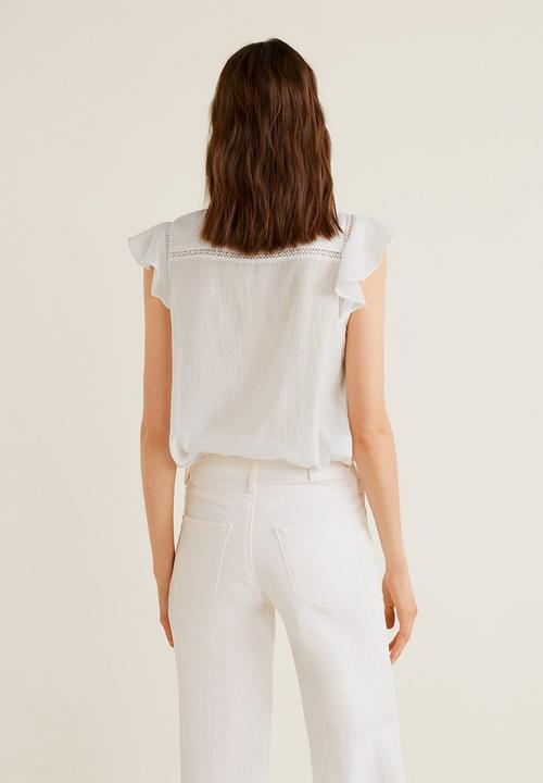 MANGO - Ruffle sleeve blouse - white 