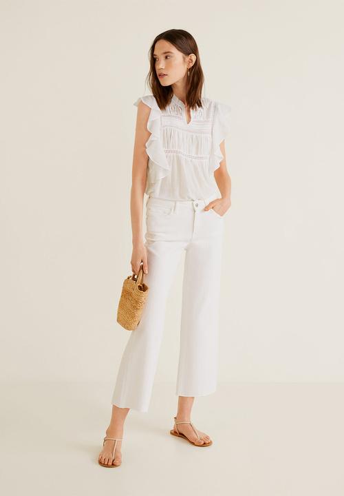 MANGO - Ruffle sleeve blouse - white 