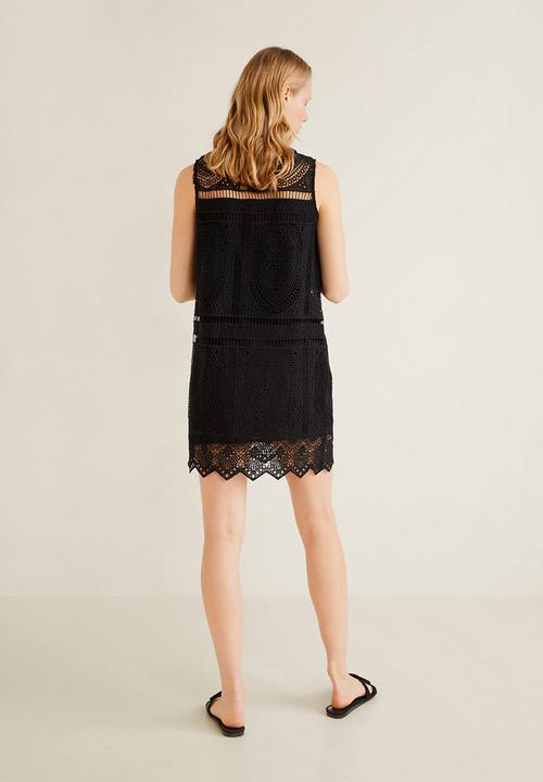 MANGO - Embroidered short dress - black