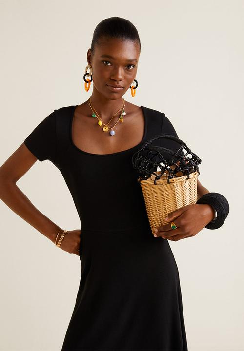 MANGO - Ribbed flared jersey dress - black