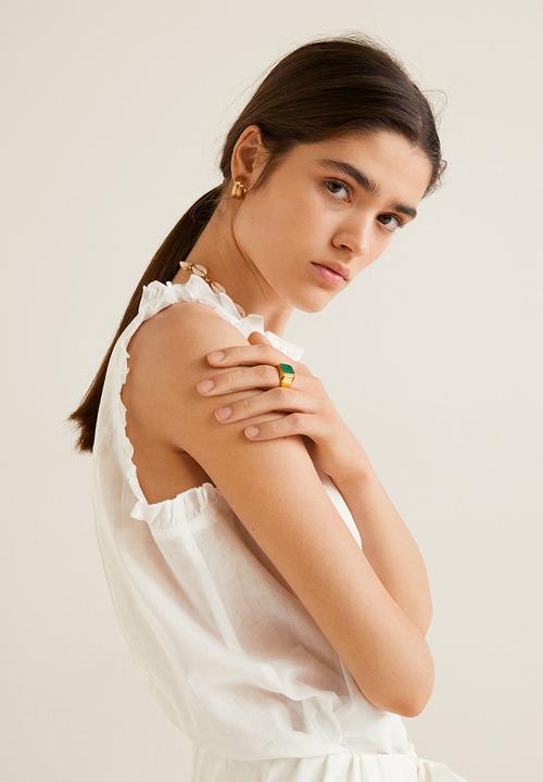 MANGO - Ruffle detail top - white