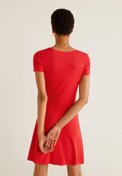 MANGO - Ribbed flared jersey dress - red