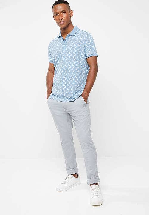 Brave Soul - Radial short sleeve polo - blue & white 