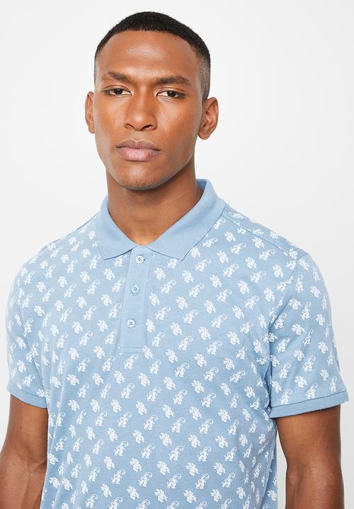 Brave Soul - Radial short sleeve polo - blue & white 