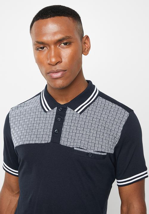 Brave Soul - Twister short sleeve golfer - navy & white 
