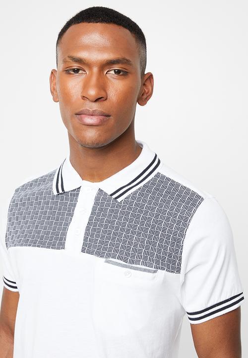 Brave Soul - Twister short sleeve polo - white & navy 