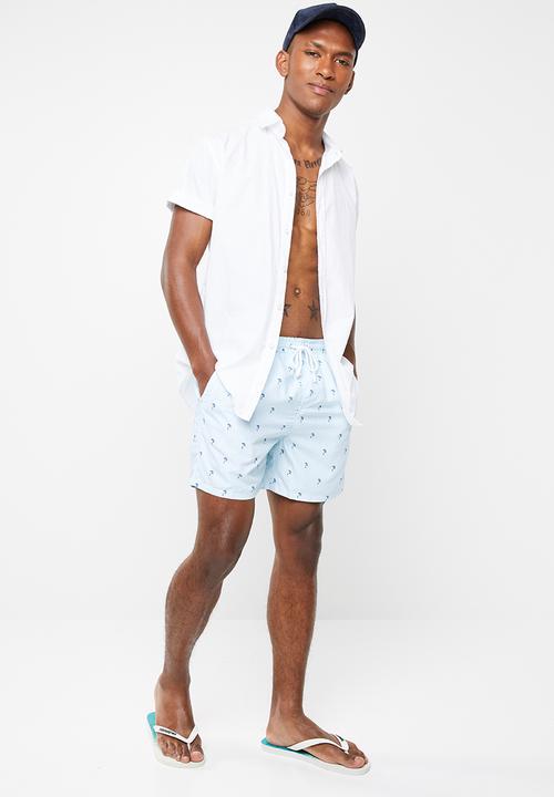Brave Soul - Capri palm print swim shorts - blue