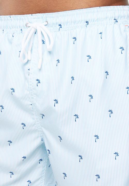 Brave Soul - Capri palm print swim shorts - blue